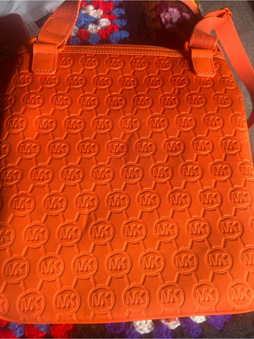 Michael Kors Orange Embossed MK Logo Crossbody - Picture 8 of 10